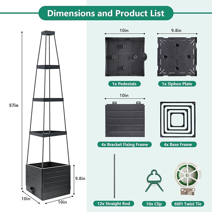 2 Pack Raised Garden Bed Planter Box with Trellis, 58”Tomato Planter with Trellis for Climbing Plants Vegetables Vine Flowers, Self-Watering Tomato Cage for Garden Patio Outdoor & Indoor Lazzmonk