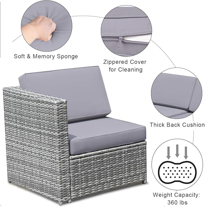 Tangkula 8 PCS Outdoor Patio Furniture Set, Rattan Wicker Sofa Set, Sectional Sofa Couch Conversation Set w/Storage Table and 12 Zippered Cushions for Garden Backyard Poolside (Grey) TANGKULA