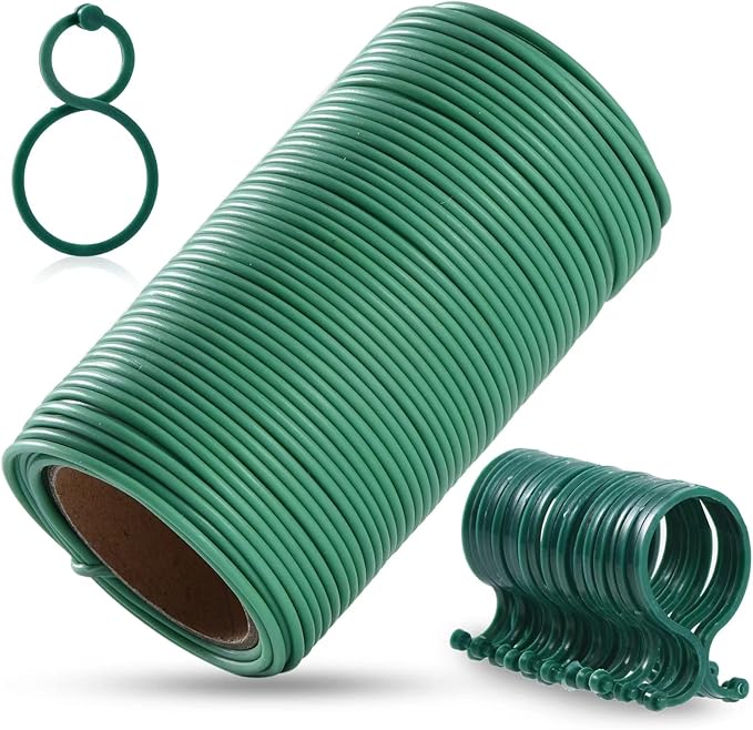 118 Feet Soft Plant Tie Green Twist Garden Ties with 20PCS Plant Clips for Plants Gardening Home Office Organization TPR Garden Ties Supplies with 2mm Diameter TELENT+OUTDOORS