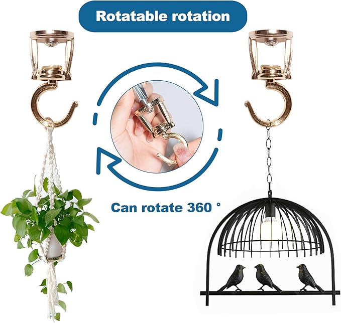 ONIKK Ceiling Hooks for Hanging Plants (2 PCS Gold), Heavy Duty Metal Plant Hooks, Screw in Hooks for Hanging Birdfeeders, Lamps, Planters, Indoor Outdoor Wall Baskets Hooks up to 33 lbs ONIKK