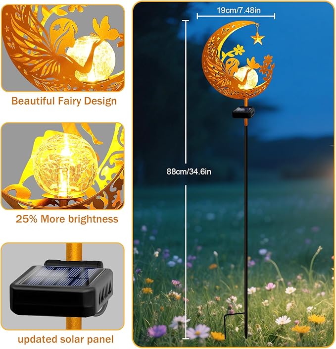 YJFWAL Garden Solar Fairy Lights Pathway Stake Lights Glass Globe with Moon Cat Decor, Christmas Gift for Mom Grandma Friends, Outdoor Decor Light Waterproof for Walkway, Patio or Garden (Warm White) YJFWAL