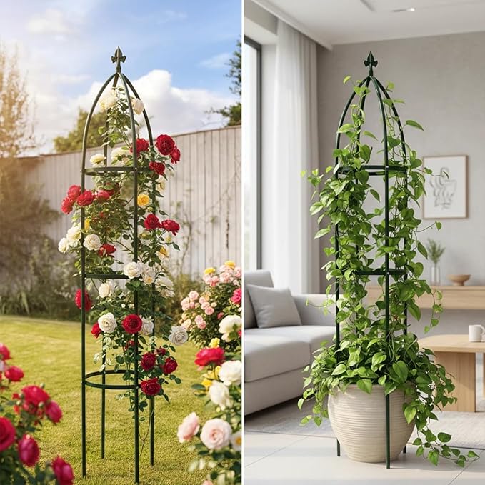 100% Metal Obelisk Garden Trellis 6.3 Feet Tall Sturdy Plant Support for Climbing Vines and Flowers Stands,1pc Upgrade (Green, Large) LeJoy+Garden