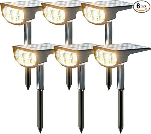 Solar Spot Lights Outdoor IP68 Waterproof, Ultra-Bright Performance，Simple Modes for Easier Operation, Auto On/Off，Solar Powered Landscape Lights for Garden, Yard, Pathway (Warm White, 6 Pack) Home