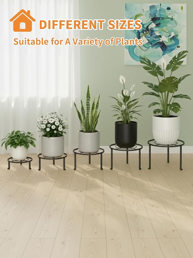 5 Pack Metal Plant Stand Indoor Outdoor Heavy Duty Rustproof Iron Flower Pot Stand Holder for Multiple Plants, Potted Holder Display Flower Shelf Rootora
