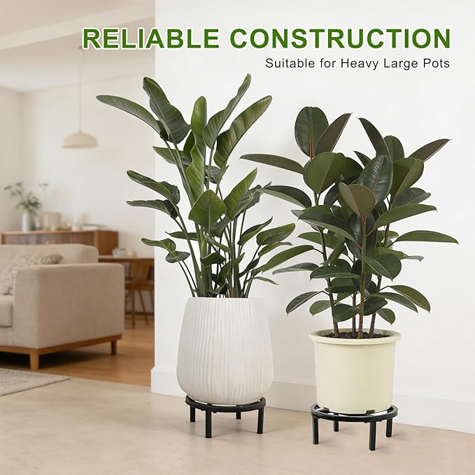 Metal Plant Stand Indoor Outdoor, Heavy Duty Plant Riser, Sturdy Flower Pot Holder Low Planter Stand, Single Flower Pot Stands, Modern Planter Stool for Indoor Plants (Black, 11.8"-2PCS) Rootora