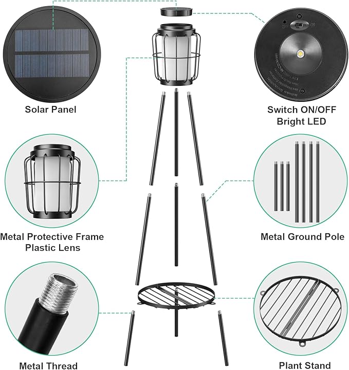 2 Pack Solar Lights with Plant Stand, Outdoor Floor Lamps, Waterproof Solar Powered Floor Lamps for Patio Deck Porch Yard Garden Decor VISFLAIR