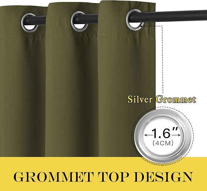 NICETOWN Olive Green Blackout Curtains for Bedroom 72 Inches Long, Thermal Insulated Room Darkening Grommet Window Curtains for Living Room Nursery, 66 inch x 72 inche, 1 Panel NICETOWN