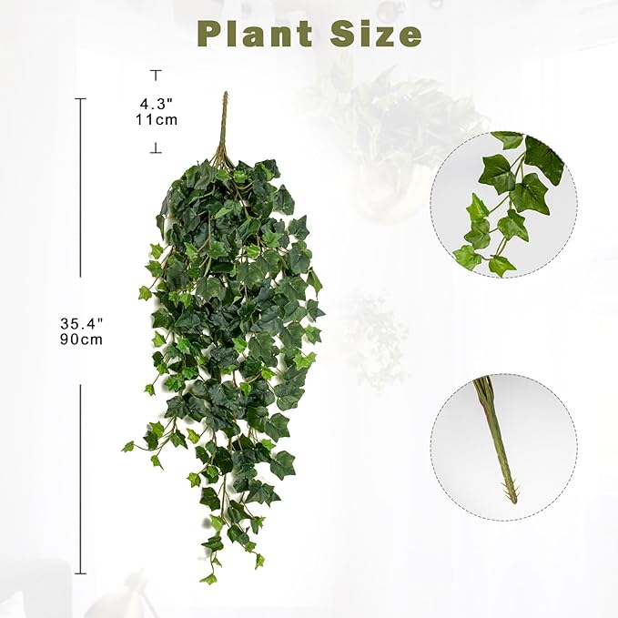 Hollyone Artificial Hanging Plants 36" Fake Ivy Vine Faux Ivy Leaves Hanging Plant Greenery for Wall House Room Patio Indoor Outdoor Home Shelf Office Wedding Decor Hollyone