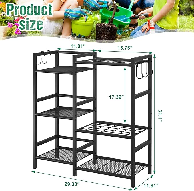 keomaisyto Garden Tool Organizer for Garage Organization, 3 Tier Yard Tool Storage Rack with 35 Long-Handled Tool Slots, Heavy Duty Garden Tool Holder with Large Hooks for Shed, Yard, Garage keomaisyto