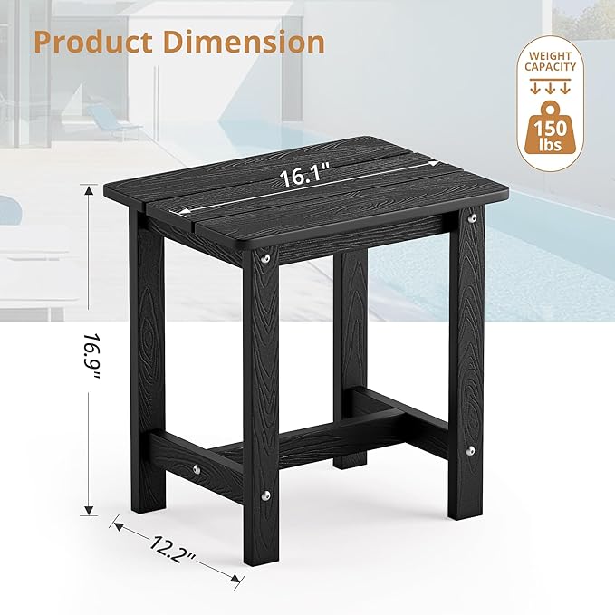 LUE BONA Outdoor Side Table Set of 2, HDPS Small Outdoor Table, Adirondack Side Table, Outside End Table for Patio, Porch, Deck, Pool, Weather Resistant/Easy Maintenance/Indoor or Outside Use, Black LUEBONA