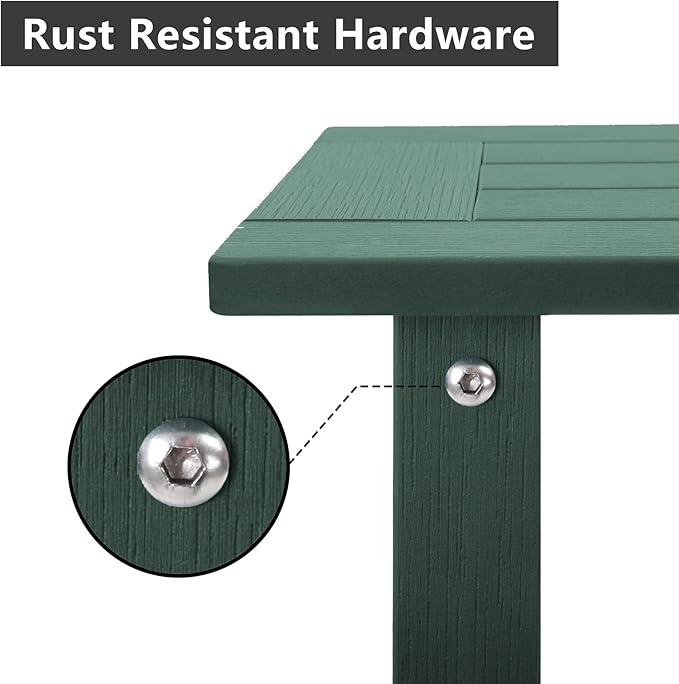 Double Adirondack Side Table Weather Resistant, Outdoor Rectangular End Table for Adirondack Chair, Dark Green Meluvici