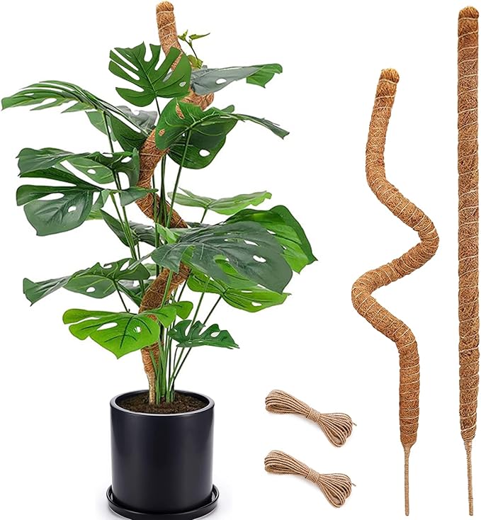2 Pack Moss Pole, 28 Inch Bendable Moss Pole for Plants Monstera, Moss Poles for Climbing Plants Indoor, Coir Plant Pole Sticks Support Stakes for Potted Plant, Pothos, Philodendron Soupiar