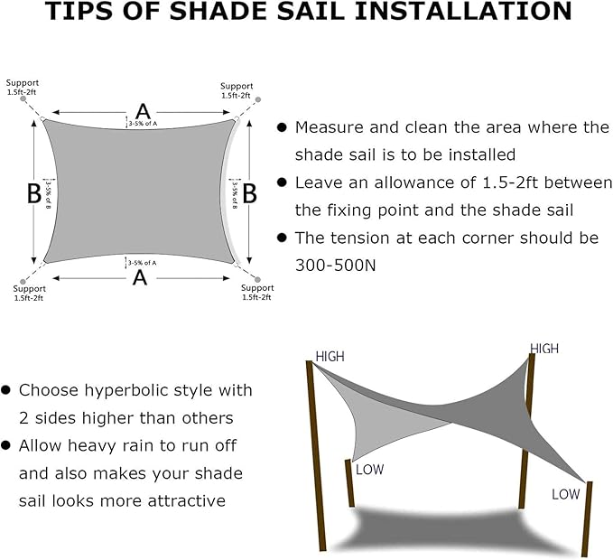 KANAGAWA Sun Shade Sail 16'x16' Gray Rectangle UV Block Canopy Cover for Patio Backyard Lawn Garden Outdoor Activities KANAGAWA