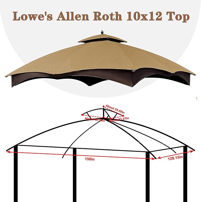 SCOCANOPY Beige Ripstop Replacement Top for Lowe's Allen Roth 10X12 Gazebo Model #GF-12S004B-1/ GF-12S004BTO SCOCANOPY