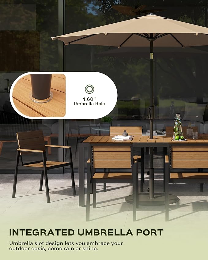 5-Piece Outdoor Dining Set, Aluminum Dining Table Set for 4, Patio Table and Chairs Set with Umbrella Hole, All Weather HDPS Outdoor Table and Chairs for 4 (Gray-Teak) Vexwalx