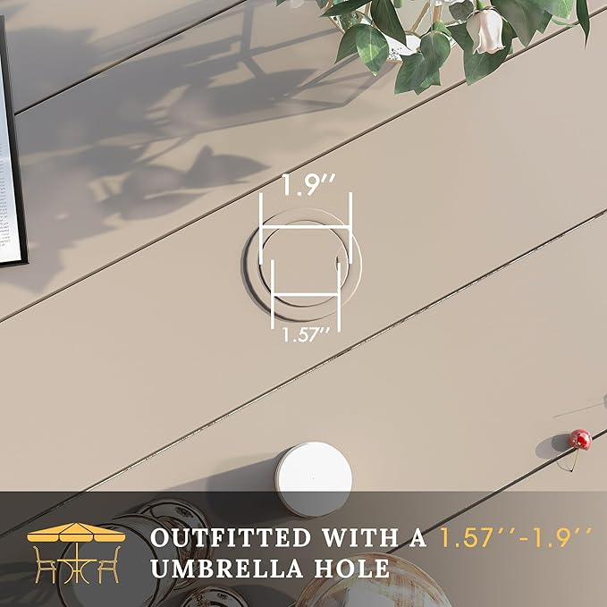 VICLLAX 50" Outdoor Round Patio Table with Umbrella Hole, All Weather Metal Round Outdoor Dining Table for Lawn Garden, 6-8 Person Table, Sandshell HOME