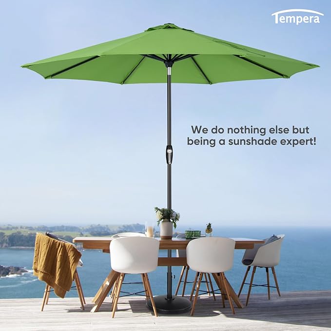Tempera Patio Market Outdoor Table Umbrella with Auto Tilt and Crank, Large Sun Umbrella with Sturdy Pole & Fade Resistant Canopy, Easy to Set TemperaPatioLife