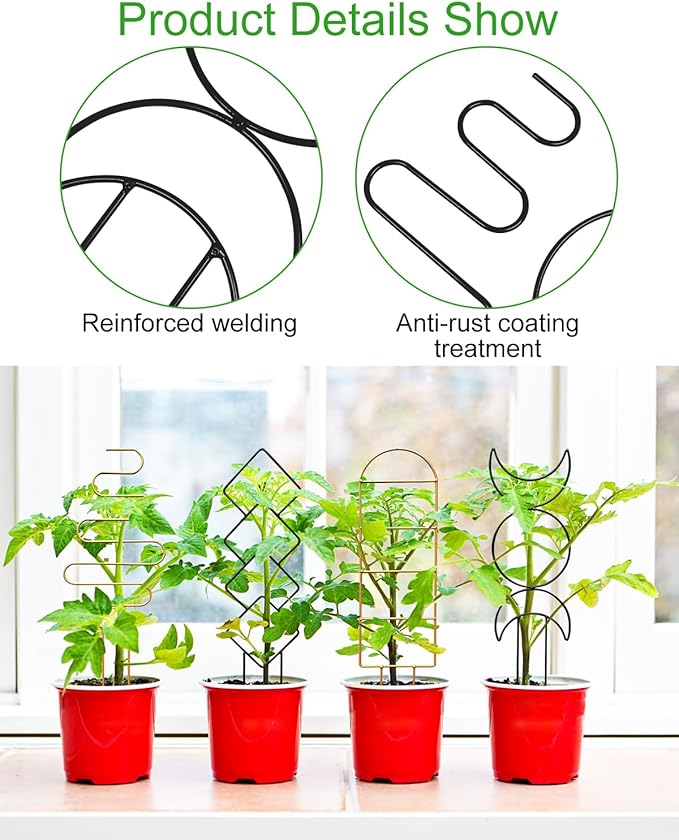 4 Pack Indoor Climbing Plant Trellis, Small Trellis for Potted Plants Outdoor, Metal Garden Trellis Plant Support Trellis with Different Patterns for Vine Ivy Flower (Golden) Whtawtaw