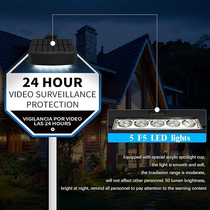 (Set of 2) Solar Power Deck LED Light Clip-On Yard Security Sign Spotlight (Large Capacity Battery, Max14 Hours Working) OOSSXX