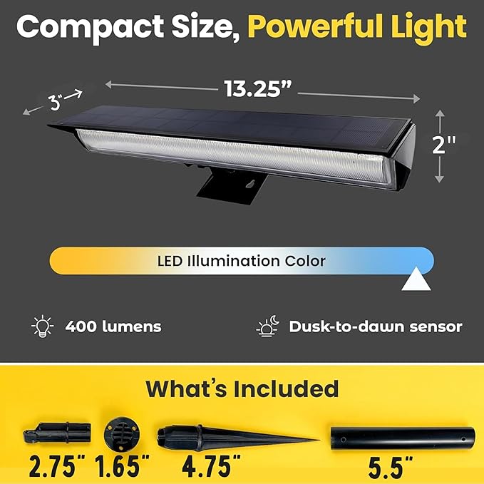Brighticonic Solar Sign Lights Outdoor Black – LED Solar Sign Light for House Numbers & Real Estate Signs – 13" Cool White Floodlight, IP65 Waterproof, Dusk to Dawn Solar Mailbox Light Brighticonic