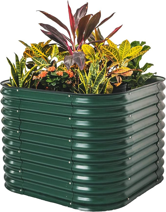 32" Extra Tall Raised Garden Bed Kits, 3.5 x 3.5 x 2.7ft Raised Planter Box Outdoor, 2 x 5 x 2.7ft Deep Root 4 in 1 Modular Metal Raised Beds for Gardening Vegetables Flowers Fruits - British Green VegoGarden