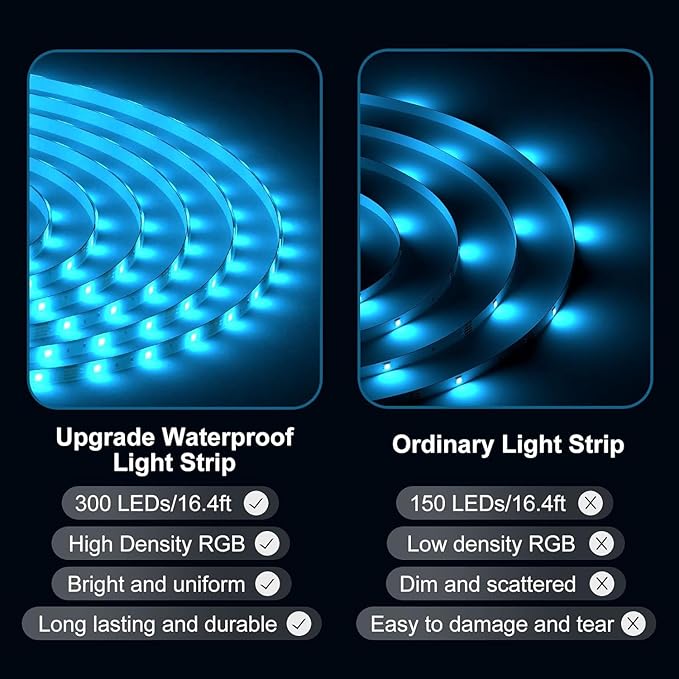 DAYBETTER Waterproof Led Lights for Bedroom, 16.4ft Led Strip Lights, 150 LEDs Color Changing RGB 44 Keys Remote Controller, 12v for Outdoor Room Home Party Christmas Decoration DAYBETTER