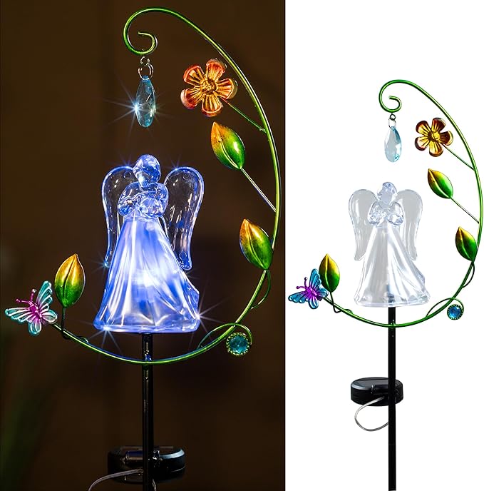 Solar Angel Light for Cemetery Decor - Color Changing Memorial Gift, Outdoor Garden Stake Light for Grave, Yard, Patio - Waterproof Sympathy Decoration with LED ELFENGARDEN