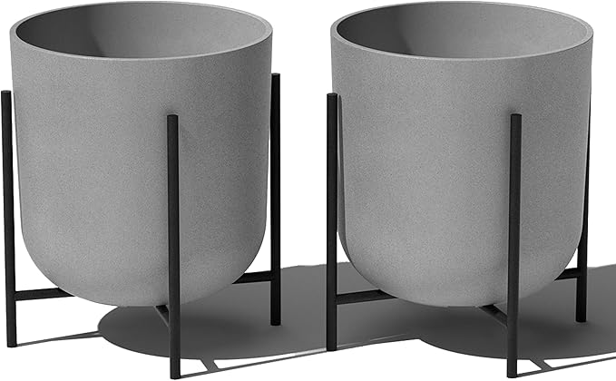 Veradek Mason Series Raised Lima Planter - Round Planter for Patio/Balcony | Plastic-Stone Composite w/Metal Plant Stand | Modern Décor for Plants VeradekOutdoor