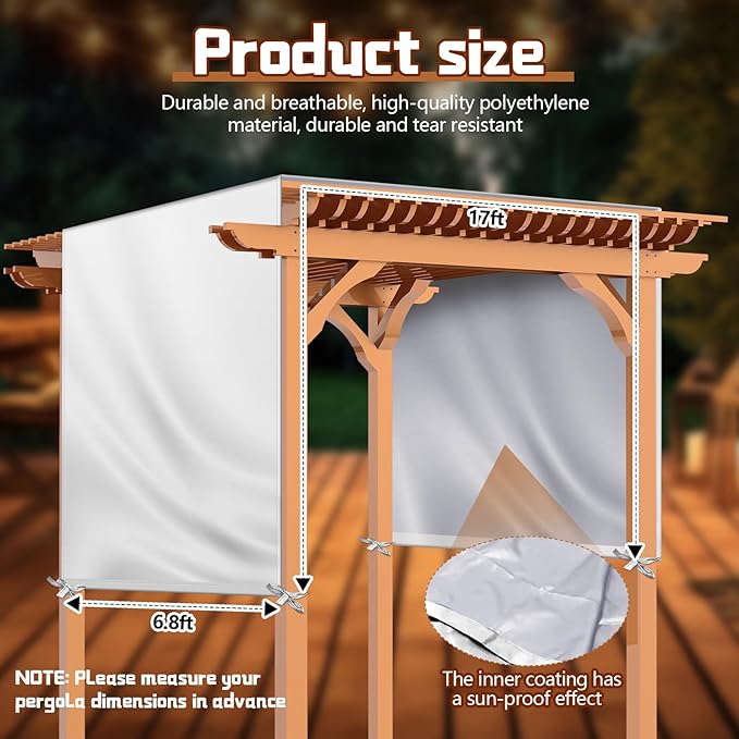 Universal Pergola Replacement Canopy Outdoor Canopy Shade Cover Waterproof Shade Top Cover for Outdoor Patio Porch Backyard(17 x 6.8 ft,Beige) Wowangce