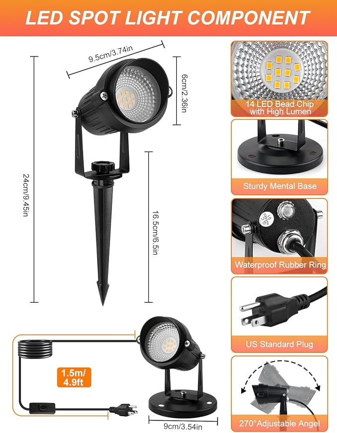 Dusk to Dawn Outdoor LED Spotlight,Outdoor Landscape Lighting with Photocell Sensor, 3000K Warm White Waterproof Spot Lights for Yard Flag Pole House Garden Tree(2 Pack) CREPOW