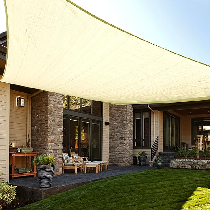 LOVE STORY Custom Size 4'x8' Butter Cream Sun Shade Sail Rectangle UV Block Canopy Patio Sail Sunshades Fabric for Outdoor Garden Carport (We Make Custom Size) LOVESTORY