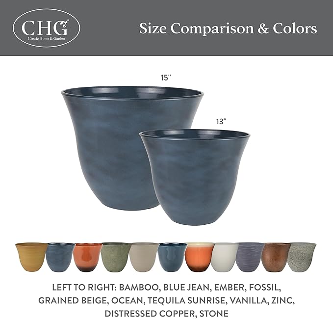 Classic Home and Garden Honeysuckle Resin Planters - Lightweight Indoor & Outdoor Plant Pots - UV-Resistant Plastic Flower Pots - Pot Planters for Flowers & Herbs (13” Bamboo) ClassicHomeandGarden