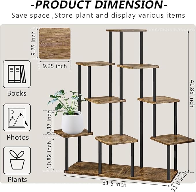9 Tier Wood Tall Plant Stand Metal Rack Indoor, Multiple Flower Pot Holder Shelves Corner Rack, Planter Shelf Display Rack Storage Organizer for Patio Living Room Balcony Garden(Black) YOCOMEY