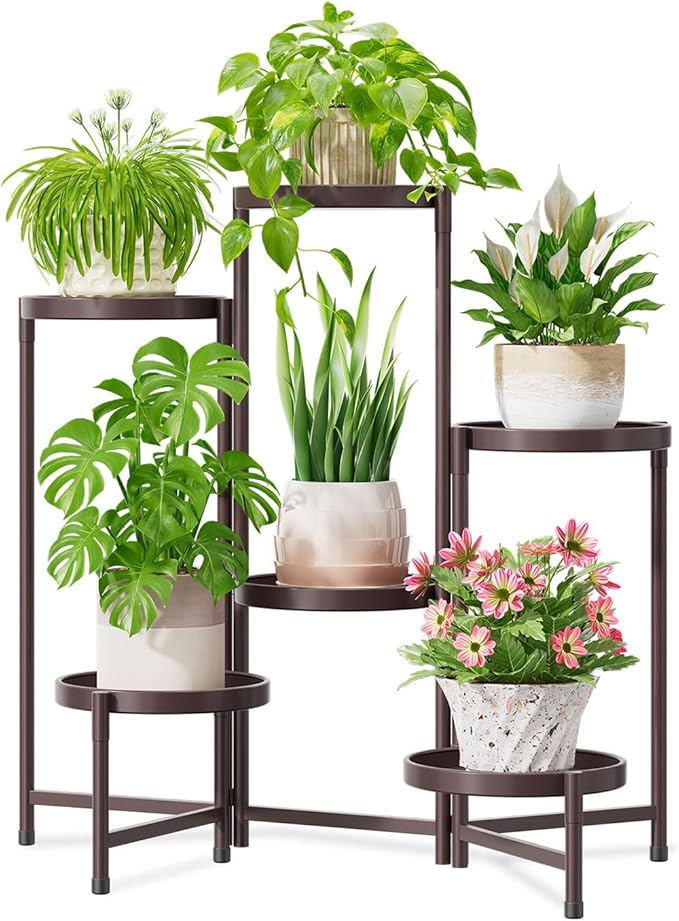 iDavosic.ly 6 Tier Large Plant Stand Indoor, 10 Inch Wide Tall Corner Metal Plant Stands Outdoor for Multiple Plants, Folding Tiered Flower Display Holder Rack Shelf, Violet Bronze iDavosicly