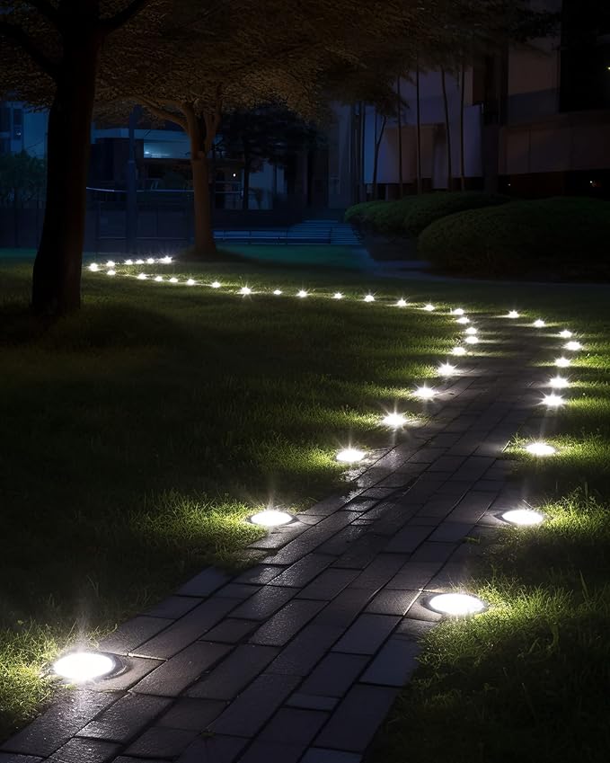 Biling Solar Outdoor Lights 12 Pack, Bright 12 LEDs Solar Ground Lights Waterproof, Flat Landscape Lighting Solar Powered for Yard Walkway Pathway Garden Driveway (White) biling