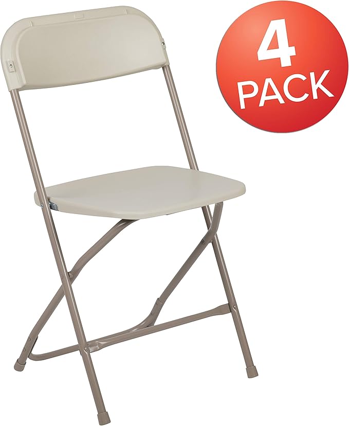 Flash Furniture Hercules Series Plastic Folding Chair - Beige - 4 Pack 650LB Weight Capacity Comfortable Event Chair-Lightweight Folding Chair FlashFurniture