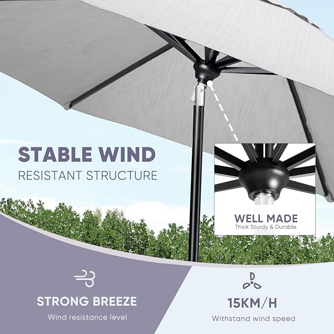 Tempera Patio Market Outdoor Table Umbrella with Auto Tilt and Crank, Large Sun Umbrella with Sturdy Pole & Fade Resistant Canopy, Easy to Set TemperaPatioLife