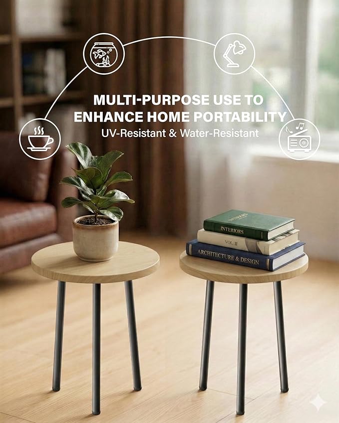 Plant Stand Indoor 14'': Indoor Plant Stand 2 Pack Metal Plant Table - Wood Plant Stool Outdoor Small Round Side End Table Mid Century Modern Decor - Home Decor SAKSUNFORYOU