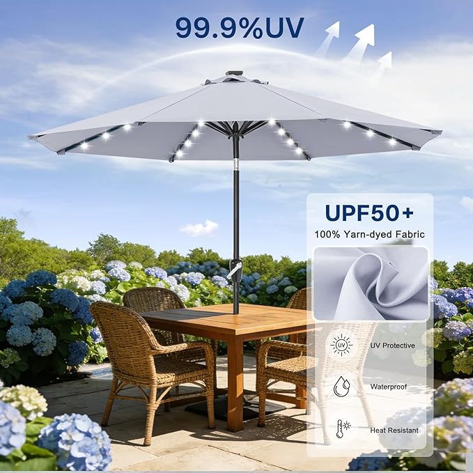 ABCCANOPY Durable Solar Led Patio Umbrellas with 32LED Lights 9FT (Light Gray) ABCCANOPY