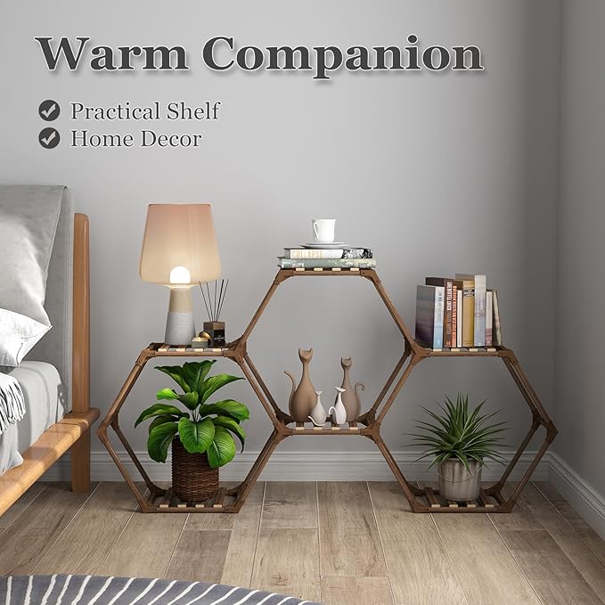 Tikea Plant Stand Indoor Hexagonal Plant Stand for Multiple Plants Indoor Outdoor Large Wooden Plant Shelf Creative DIY 6 Tiered Flowers Stand Rack for Living Room Balcony Patio Window Tikea