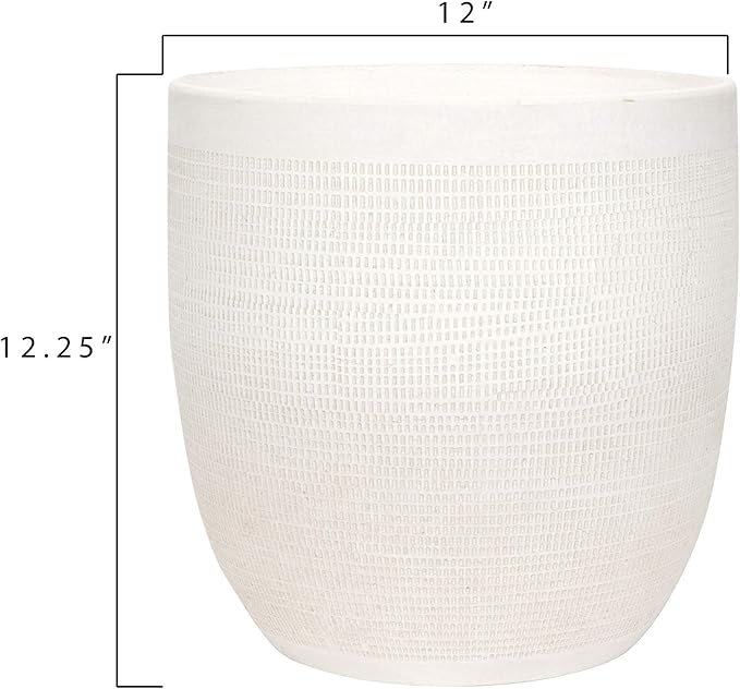 Creative Co-Op Large Matte White Embossed Stoneware Planter CreativeCo-Op