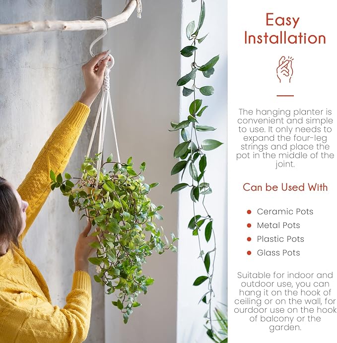feedee Macrame Plant Hangers for Plants - 6 Pack Macromay Plant Hangers for Indoor Plant Hanger, Boho & Home Decor Feedee