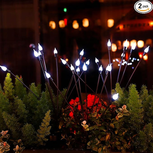 2 Pack Each 8 LEDs Solar Garden Lights Waterproof Outdoor Landscape Path Firefly Lights Single Spike Bulb Swaying Light Cold White TIANSHENG