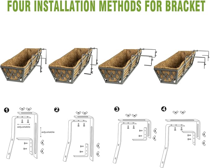 2 Pack 24 Inch Window Boxes Planters Railing Planter Box with Adjustable Brackets for Porch Fence Patio Balcony Hanging Flower Baskets with Coco Liners for Outdoor Garden Decor - Dark Grey KarlliuHOMEGARDEN