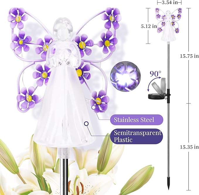 GIGALUMI Solar Angel Garden Stake Lights - 4 Pack Angel Solar Lights Outdoor Garden, Eternal Light Angel with 7 LEDs for Cemetery Grave Decorations, Memorial Gift, Christmas Yard Art, Sympathy Gift GIGALUMI