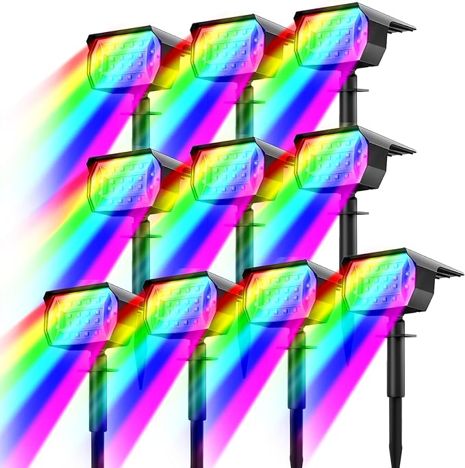 nipify 10 Pack Solar Spot Lights Outdoor Color Changing, 7 Modes Halloween RGB Solar Powered Waterproof Spotlight, Landscape Lighting for Outside Yard Garden Pathway Nipify