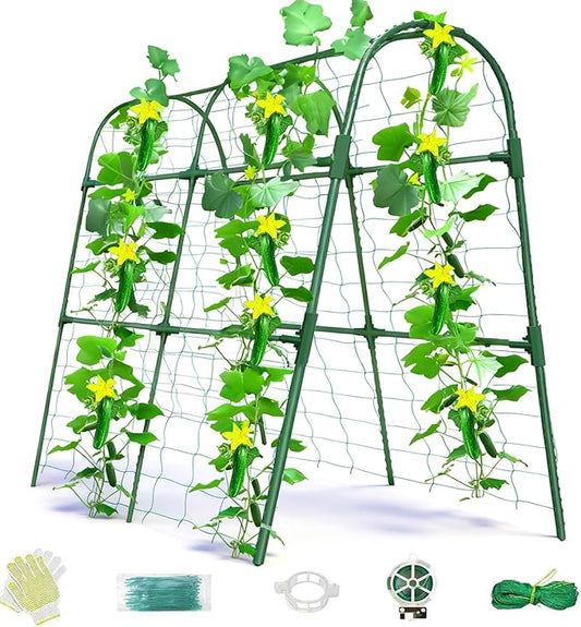 Cucumber Trellis for Raised Bed, U-Shape Garden Arch Metal Support for Climbing Plants, Metal Arch Plant Support Vegetables Trellis, Plant Support for Vine (Green, 31.5 * 30 * 47inch(L*W*H)) Laodier