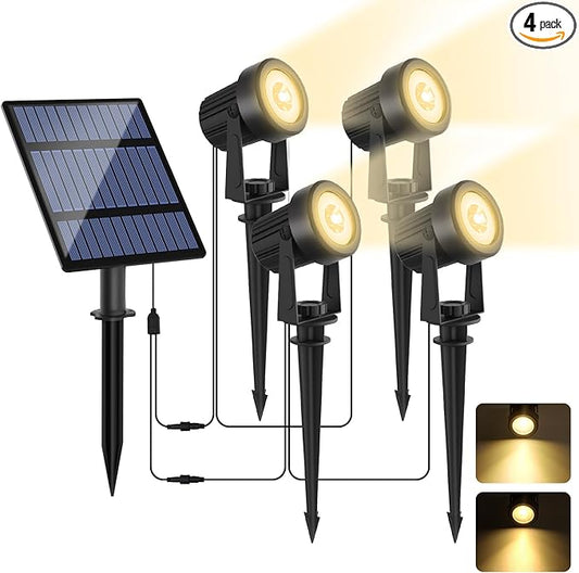 Solar Spotlights Outdoor Waterproof, Warm White Landscape Spotlights, Decorative Solar Spot Lighting for Garden, Yard, Pathway, Lawn, Poolside, Party, 4-in-1 Mounted (Warm White, 1 Pack) LINQELLY
