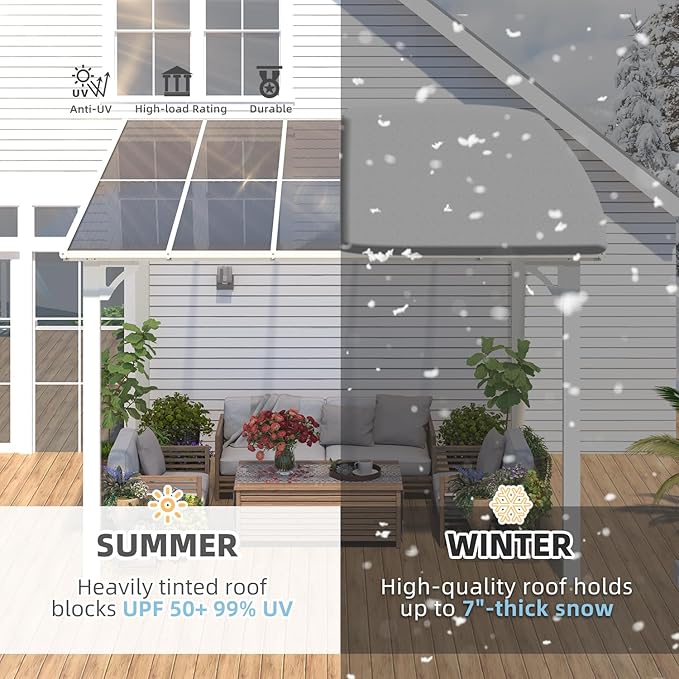 AECOJOY 10' x 10' Pergola Gazebo in White, Small Wall Mounted Pergolas and Gazebos on Clearance, Outdoor Patio Lean to Gazebo Metal Awnings for Deck, Porch, Backyard and More AECOJOY