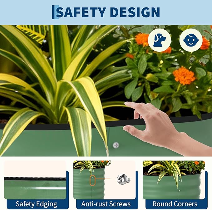 Garvee 2 Pack Galvanized Raised Garden Beds - 8x2x1.5ft Planter Box for Vegetables, Flowers, Rust-Resistant Garden Box, Easy Assembly Raised Beds, Durable Planters for Outdoor Plants, Green Garvee